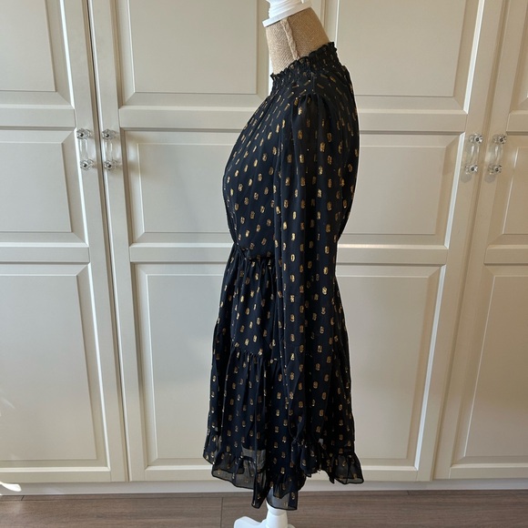 O.P.T. Black & Metallic Gold Fleck Chiffon Mini Dress Size M - Picture 4 of 12